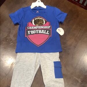Blue Championship Football T-Shirt and Gray Pants Set size 24M